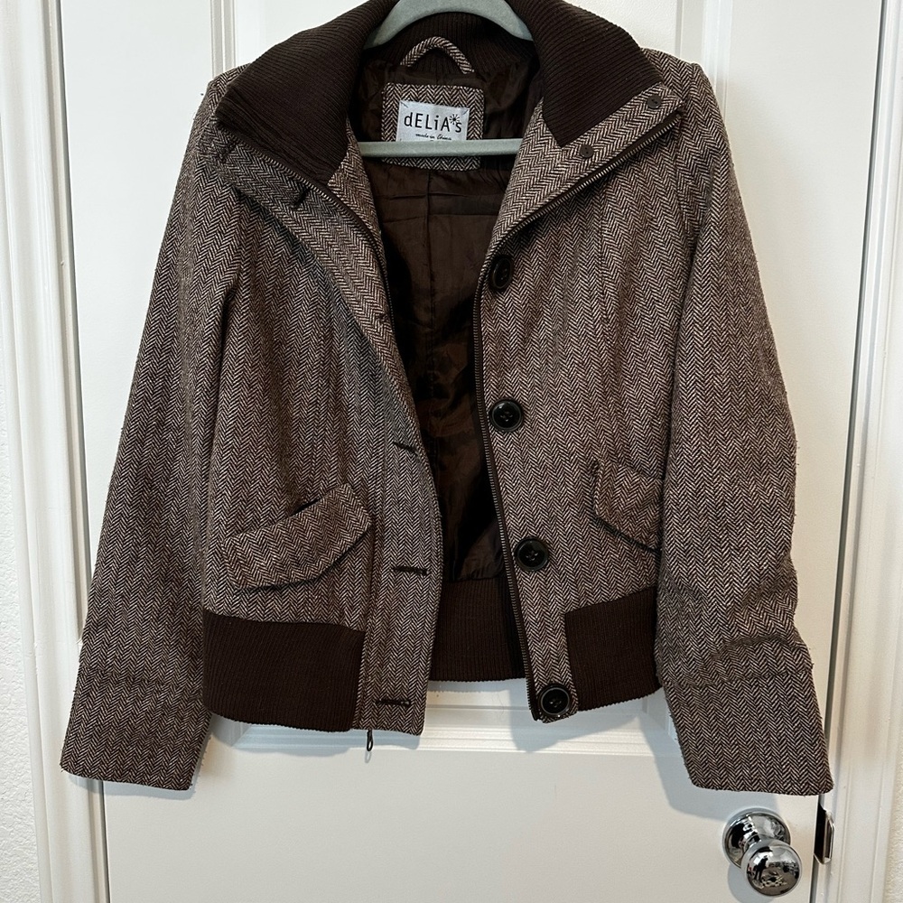 dELiA*s Vintage Herringbone Bomber Jacket